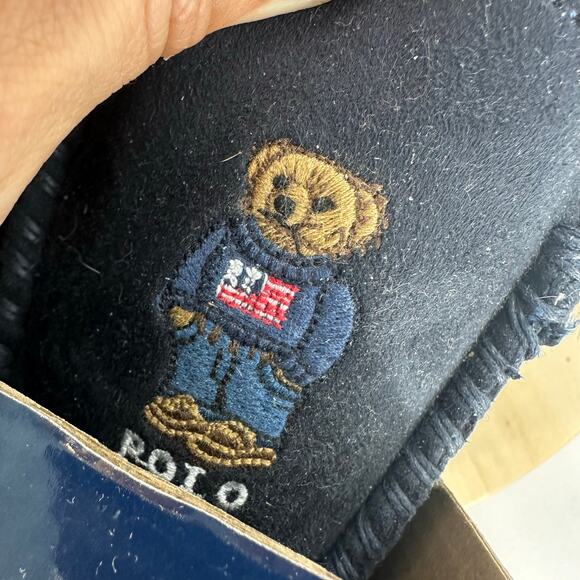 Polo Ralph Lauren Polo Bear American Navy Moccasin Slippers Size 11 Womens - Picture 4 of 6